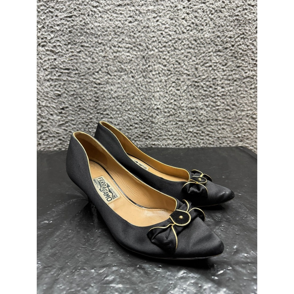 Salvatore Ferragamo Pointed Toes Leather Heel Pumps Black Women's‎ Size 8B US